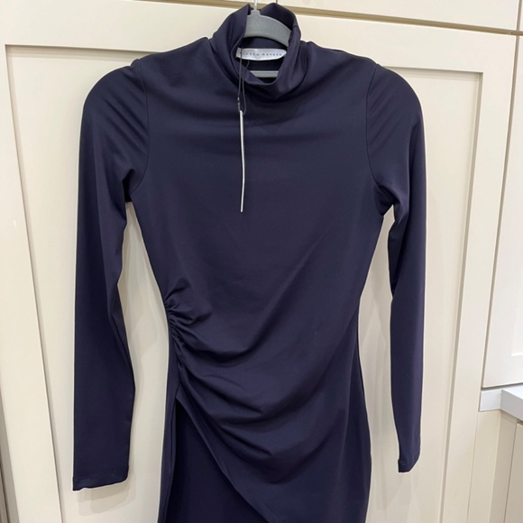 Susana Monaco Midnight Blue Mock Neck Rusched Mini Dress - NWT - XS - Picture 5 of 9